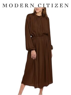 Modern Citizen Dark Chocolate Brown Long-Sleeve Midi Dress Size Large